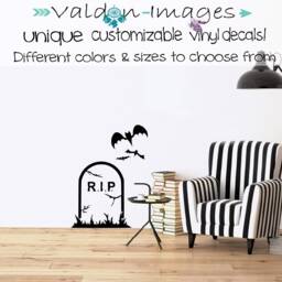 Tombstone With Bats Everyday Halloween Decoration Wall Decal, Classic Gothic Home Decor, Haunted House Vampire Party Decor - thumbnail 3