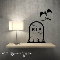 Tombstone With Bats Everyday Halloween Decoration Wall Decal, Classic Gothic Home Decor, Haunted House Vampire Party Decor - thumbnail 1
