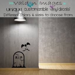 Tombstone With Bats Everyday Halloween Decoration Wall Decal, Classic Gothic Home Decor, Haunted House Vampire Party Decor - thumbnail 2