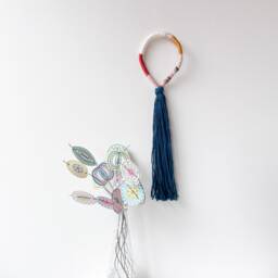 Macrame Rope Knot Wall Art For Boho Decor, Contemporary Knotted Loop Hanging, Wrapped Tassel Mural Ornament - thumbnail 2