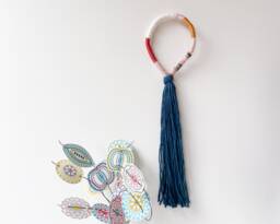 Macrame Rope Knot Wall Art For Boho Decor, Contemporary Knotted Loop Hanging, Wrapped Tassel Mural Ornament - thumbnail 1
