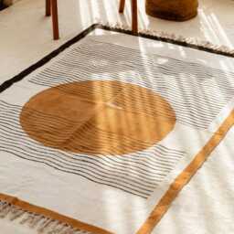 Handmade Cotton Area Rug Boho Harvest Moon Block Printed Rug, 4x6 Minimalist Dhurrie, 8x10 Modern Rug For Living Room/Bedroom, Runner - thumbnail 3