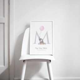 Children's Personalised Elephant Letter Print, Personalised Girl's Nursery New Baby Gift, Girl's Print - thumbnail 2