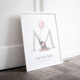 Children's Personalised Elephant Letter Print, Personalised Girl's Nursery New Baby Gift, Girl's Print - thumbnail 1