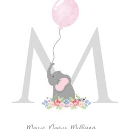Children's Personalised Elephant Letter Print, Personalised Girl's Nursery New Baby Gift, Girl's Print - thumbnail 3