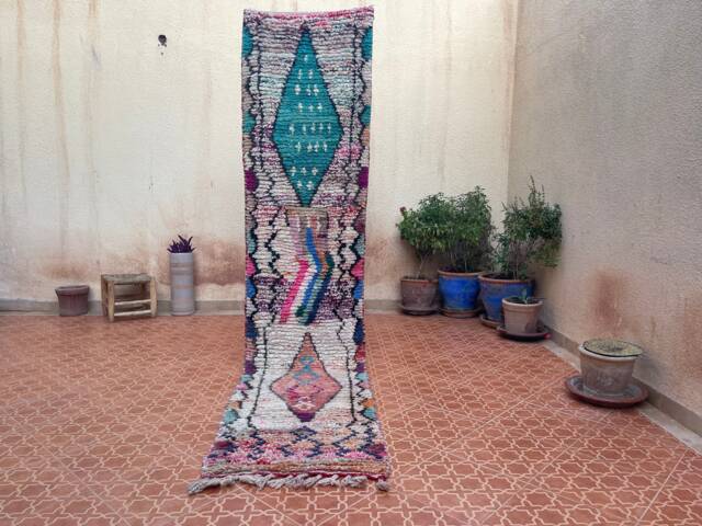 Geometric Morocco Wool Runner Rug Handknotted Hallway Rug - 2.1 X 9.8 Ft - image 1