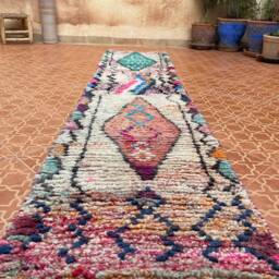 Geometric Morocco Wool Runner Rug Handknotted Hallway Rug - 2.1 X 9.8 Ft - thumbnail 2