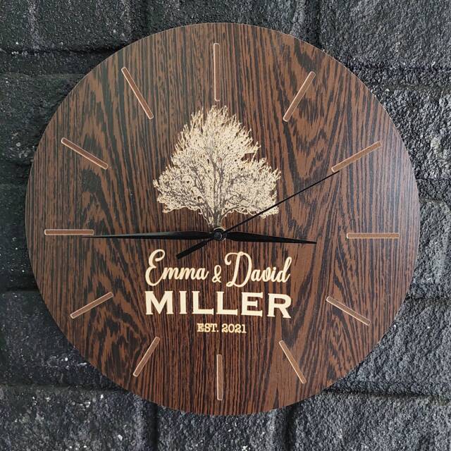 Personalized Engraved Wooden Clock - New Home Gift, Family Name - image 1
