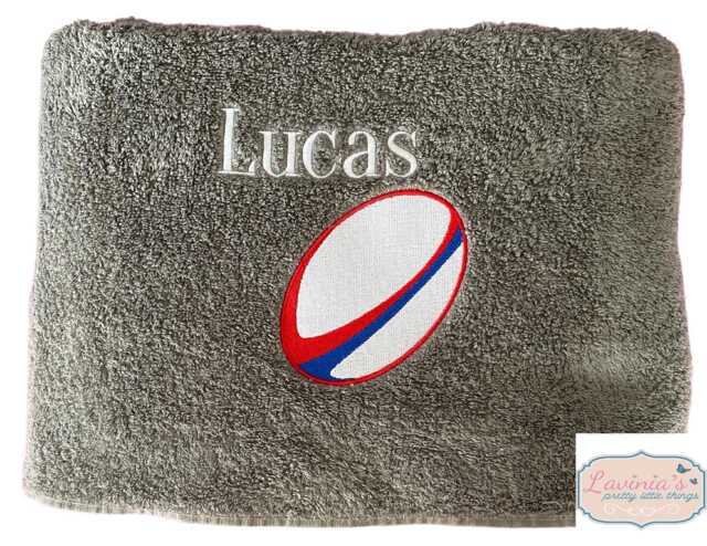 Personalised Rugby Towel, Embroidered Ball Sports Sports, Any Name, Gifts - image 1