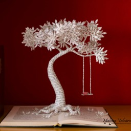 Book Sculpture Paper Tree With Swing, Altered Art - thumbnail 4