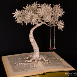 Book Sculpture Paper Tree With Swing, Altered Art - thumbnail 3