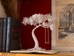 Book Sculpture Paper Tree With Swing, Altered Art - thumbnail 1