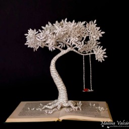 Book Sculpture Paper Tree With Swing, Altered Art - thumbnail 2
