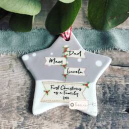 Personalised First Christmas As A Family Mummy Daddy Signpost Design Nordic Style Ceramic Or Acrylic Round Ornament Keepsake - thumbnail 2