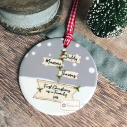 Personalised First Christmas As A Family Mummy Daddy Signpost Design Nordic Style Ceramic Or Acrylic Round Ornament Keepsake - thumbnail 1