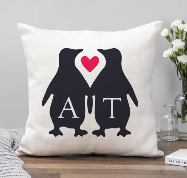 Penguin Couple Cushion - Cushion, Anniversary Gift, Wedding Gift For A Couple, Cushion, Themed Gift, Penguins - image 1