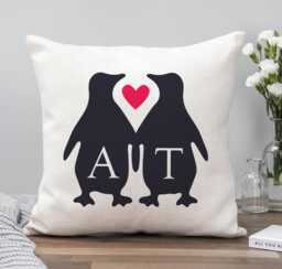 Penguin Couple Cushion - Cushion, Anniversary Gift, Wedding Gift For A Couple, Cushion, Themed Gift, Penguins - thumbnail 1