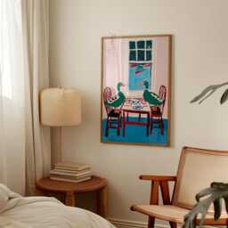 Green Duck Poster - Ducks At Dining Table Art Print Pink Interior Animal - thumbnail 3