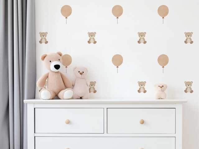 Teddy Bear Wall Stickers Neutral Nursery Decor Balloon Decals Baby Room Kids Bedroom Art - image 1