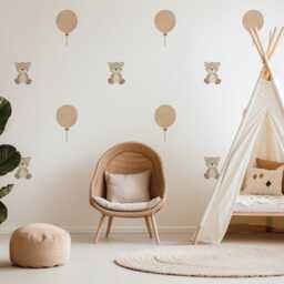 Teddy Bear Wall Stickers Neutral Nursery Decor Balloon Decals Baby Room Kids Bedroom Art - thumbnail 2