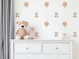Teddy Bear Wall Stickers Neutral Nursery Decor Balloon Decals Baby Room Kids Bedroom Art - thumbnail 1