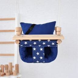Handmade Baby Swing Navy Star Fabric, Montessori Highchair Swing - thumbnail 2