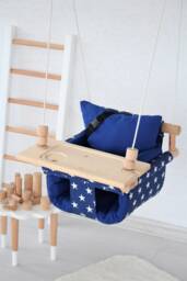 Handmade Baby Swing Navy Star Fabric, Montessori Highchair Swing - thumbnail 1