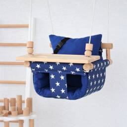 Handmade Baby Swing Navy Star Fabric, Montessori Highchair Swing - thumbnail 3