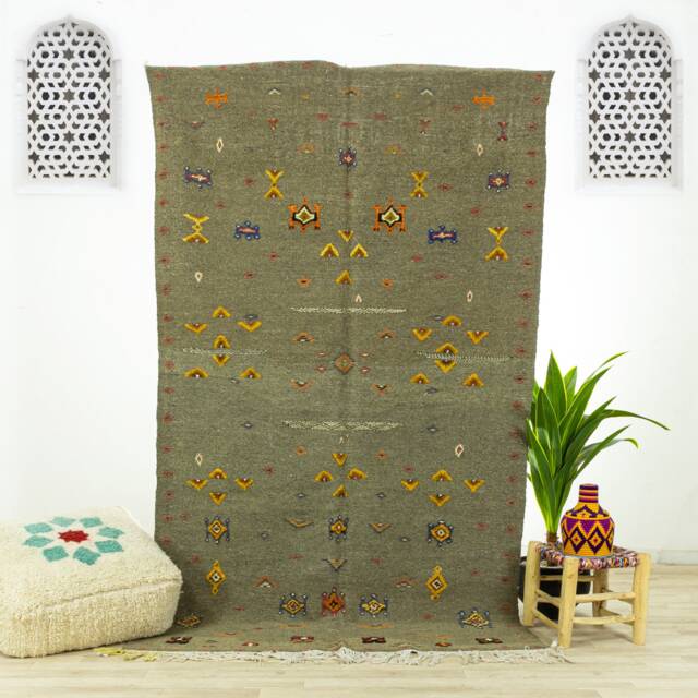 Grey Moroccan Kilim Rug Handwoven Wool Berber Boho Geometric Rug - image 1