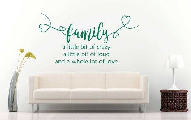 Family Quote, Vinyl Wall Art Sticker Decal Mural, Bedroom, Lounge. Home, Wall, Mirror, Window Decor. Crazy, Loud, Love - image 1