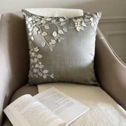 Silver Art Silk, Mother Of Pearl, Leather Nature & Floral Pattern, Contemporary Throw Pillow Cover/Euro Sham - Beauty - thumbnail 2