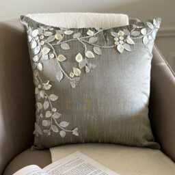 Silver Art Silk, Mother Of Pearl, Leather Nature & Floral Pattern, Contemporary Throw Pillow Cover/Euro Sham - Beauty