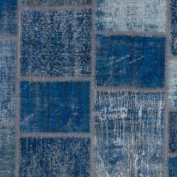 Round Blue Color Handmade Turkish Patchwork Rug, Circular - thumbnail 3