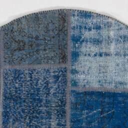 Round Blue Color Handmade Turkish Patchwork Rug, Circular - thumbnail 4