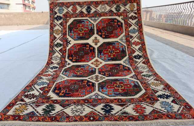 4'1x5'9 Handmade Medallion Wool Small Rug, Kazak Farmhouse Brand New Afghan Luxury Design Bedroom Livingroom Office D??cor Rug - image 1