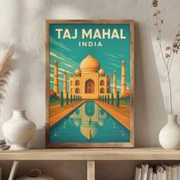 Taj Mahal India Travel Poster - Retro Mughal Architecture Art Print - thumbnail 1