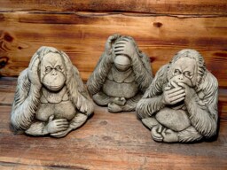 stone Garden Set Of 3 Large Hear, See, Speak Orangutan Monkey Concrete Ornament - thumbnail 1