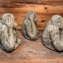stone Garden Set Of 3 Large Hear, See, Speak Orangutan Monkey Concrete Ornament - thumbnail 2