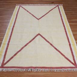 Hand Block Printed Cotton Rug Blue Geometric Runner - thumbnail 4