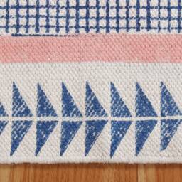 Hand Block Printed Cotton Rug Blue Geometric Runner - thumbnail 3