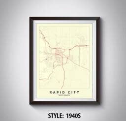Rapid City Sd Map Art Print Vintage Style Office Decor - thumbnail 1