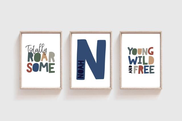 3 Boys Nursery Prints, Safari Young Wild & Free, Bedroom Boys, Decor, Nursery Wall Art - image 1