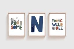 3 Boys Nursery Prints, Safari Young Wild & Free, Bedroom Boys, Decor, Nursery Wall Art - thumbnail 1