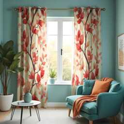 Red Leaf Curtains, Autumn Botanical Drapes, Custom Made Eyelet Or Rod Pocket Panels, Warm Fall Window Curtain Panels - thumbnail 3