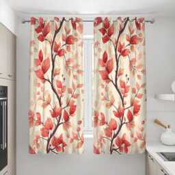Red Leaf Curtains, Autumn Botanical Drapes, Custom Made Eyelet Or Rod Pocket Panels, Warm Fall Window Curtain Panels - thumbnail 2