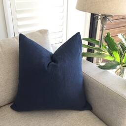 Navy Blue Linen Cushion Cover Moroccan Tile Boho Pillow - thumbnail 2