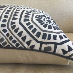 Navy Blue Linen Cushion Cover Moroccan Tile Boho Pillow - thumbnail 3