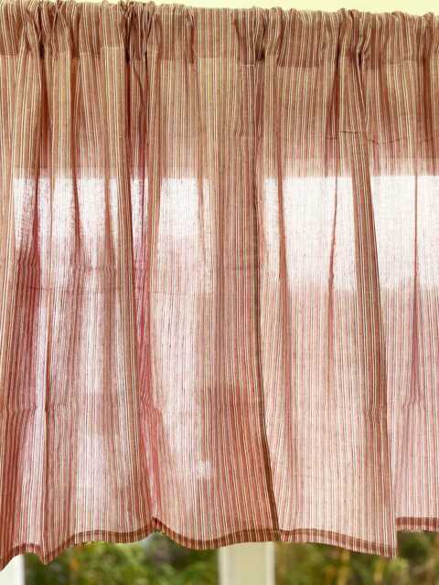 striped Cotton Linen Blend Valance, Cafe Curtains, Small Size Kitchen Curtains Set Of Two Panels