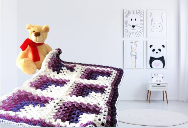 Vegan Crochet Baby Blanket, Pram Shower Afghan, 100% Cotton Granny Square Blanket By Cosediisa - image 1