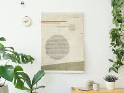 Textile Wall Hanging Sun #106 - Handwoven Wool Kilim Geometric Landscape Natural Dyed Artwork Hand Made Tapestry Rug in Poster Size B2 - thumbnail 1